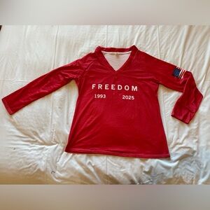 Freedom 1993–2025 Red Patriotic Long Sleeve Tee Women’s Small NWOT
